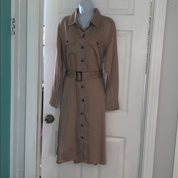 Time & Tru Tan Midi Length Utility Shirt Dress - Picture 2 of 6